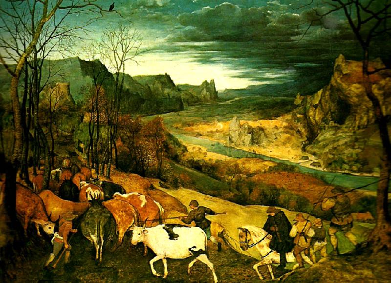 Pieter Bruegel boskapen drivs hem oil painting image